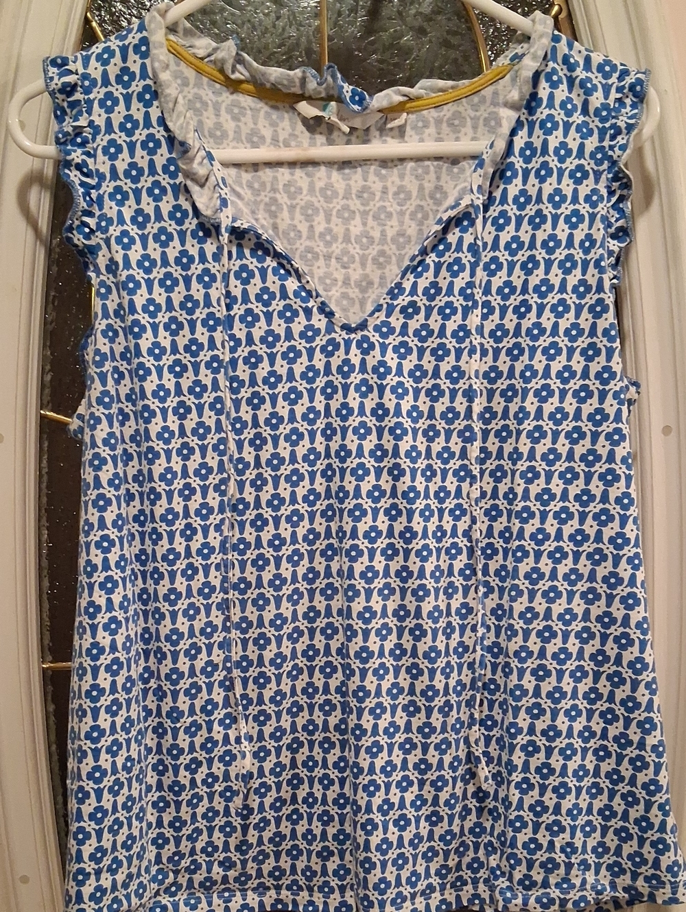 Boden Blue and White Floral V-Neck Sleeveless Top